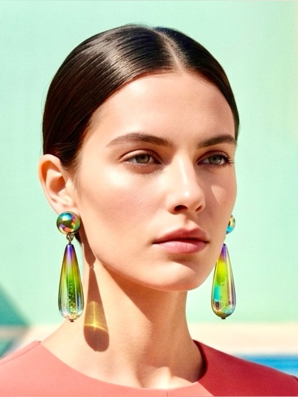 Iridescent Water Drop Earrings| Korean Style Resin Dangle| Minimalist Statement